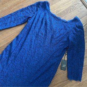 Adrianna Papell Long Lace Gown Prussian Blue  Size 16